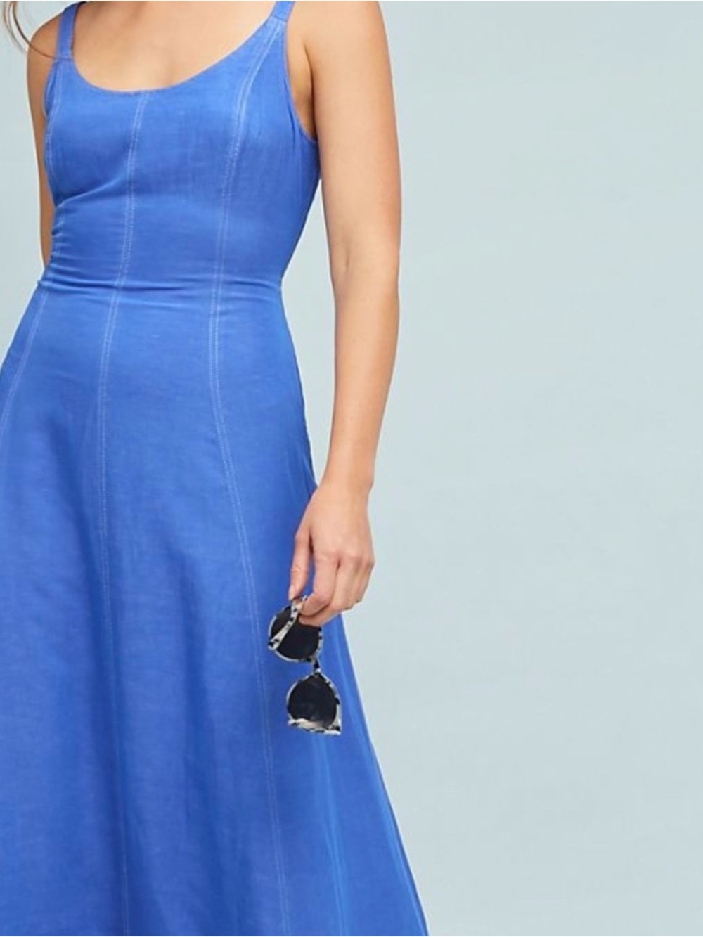 Anthropologie Maeve Blue Lace-Up Maxi Dress Sleeveless Boho